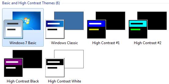 Section 2 5. Scroll down the list of Themes until the Basic and High Contrast Themes are displayed as shown below. 6. Click on High Contrast #1.