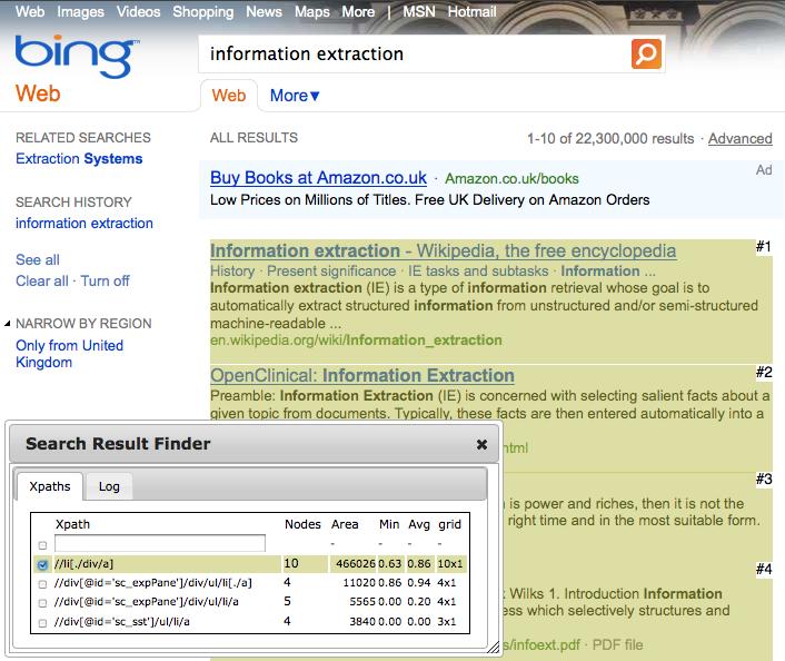 Figure 1: Finding and ranking XPaths for extracting search result records. including pages which do not include ads.