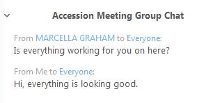 6. Exploring the Accession Meeting Application If your microphone and webcam are set up, you will be able to see yourself in the meeting.