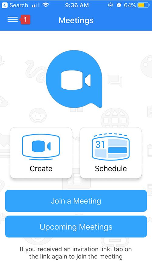 Create a meeting on Accession by either using the side-bar menu that can be accessed by swiping right, or by using the chat function.