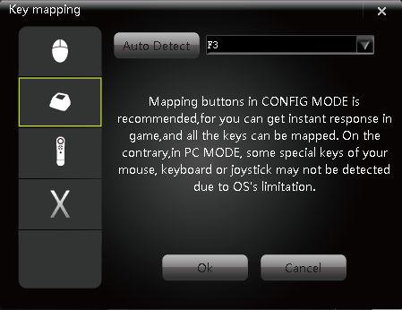 Click the mapped key icon, and you will enter into a mapping dialog as shown below. Firstly, choose the hardware from the options of mouse, keyboard, joystick and NONE.