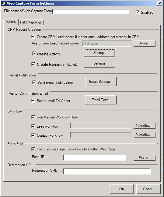 Actions Click the Actions tab is where you will tell Web Connect what you would like to happen each time a web visitor completes the web form and clicks submit.