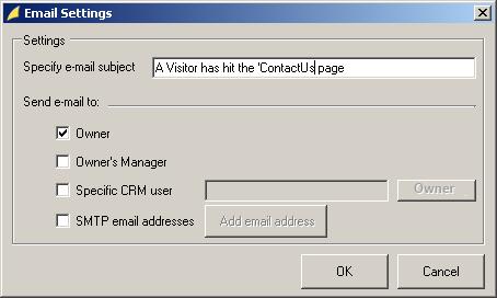 Figure 7 shows the email settings screen that is displayed when you configure Web Connect to send an internal notification of the visit.