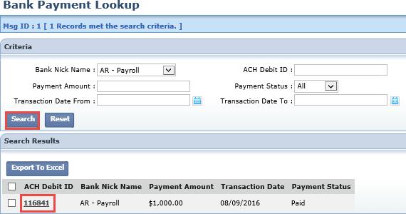 Click the ACH Debit ID to view more information on this payment. See page 115 for further information. Looking to make a report?