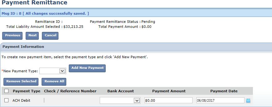 Steps: 7. Select the Payment Type from the drop-down (i.e. ACH Debit, Checks, Other EFT), as