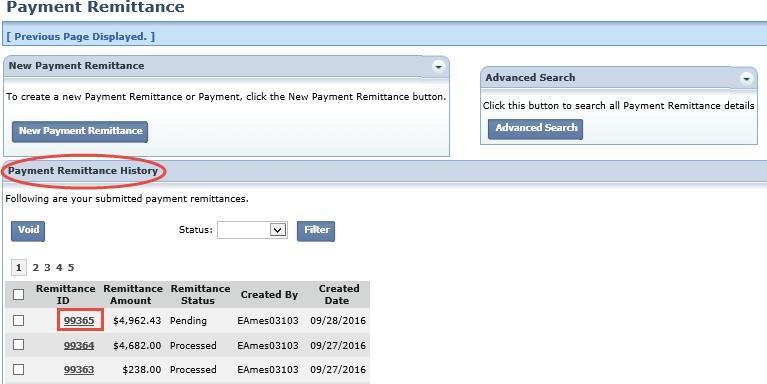 Correcting a Payment Remittance In the Payment Remittance History panel, you see