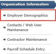 selecting the Employer Demographics menu option under the
