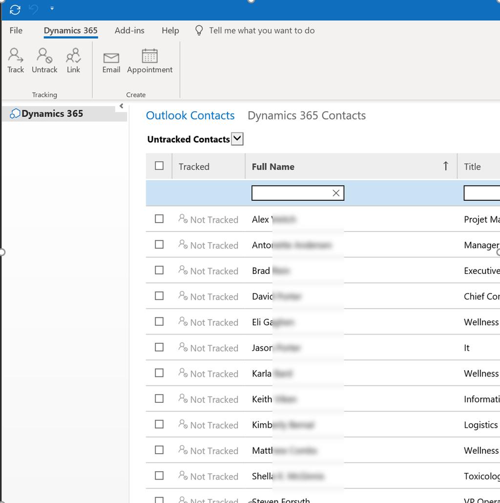 CONTACTS Contacts are tracked through an addin not from the Contact List View Outlook Contacts