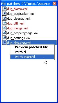 Using TortoiseMerge Figure 3.4. Patch File List If the filename is shown in black, then the patch can be applied without any problems. That means the file is not outdated according to the patch.