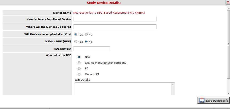 You will be returned to the Study Application and the device you added will appear in the table below the Add a New Device to the Study button.