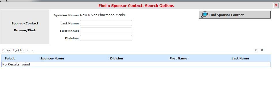 If you cannot find the sponsor contact in the list, you can add a new sponsor by
