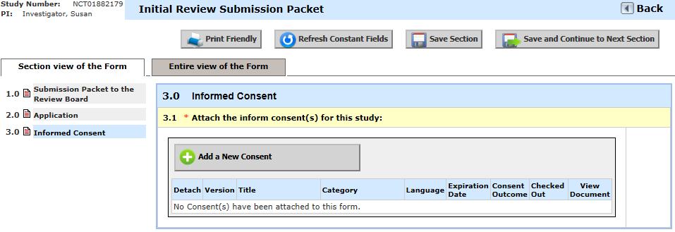 Any consent document you upload to the Initial Review will be attached to the form and will be submitted for review.