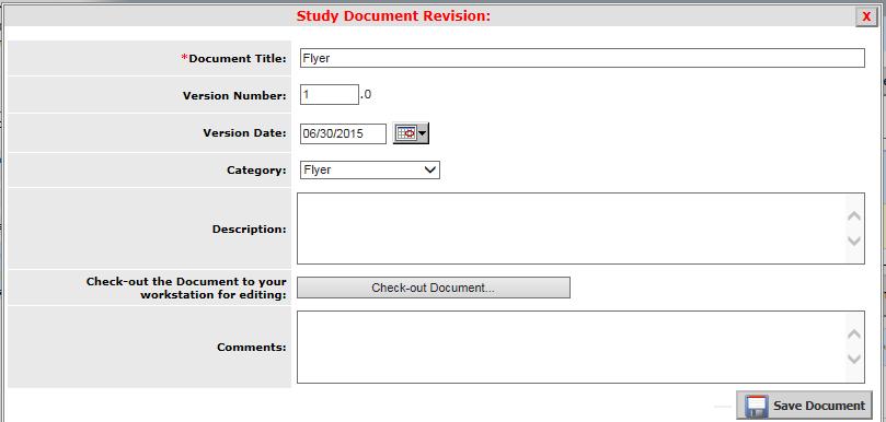 You will then be returned to the Study Document Revision window, with the document successfully checked in and associated to the study.
