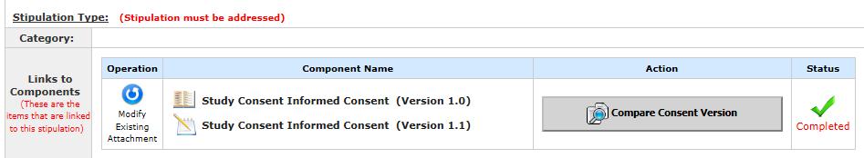 After revising the document or adding a new one, the previous document and the current document will display in the Component Name column.