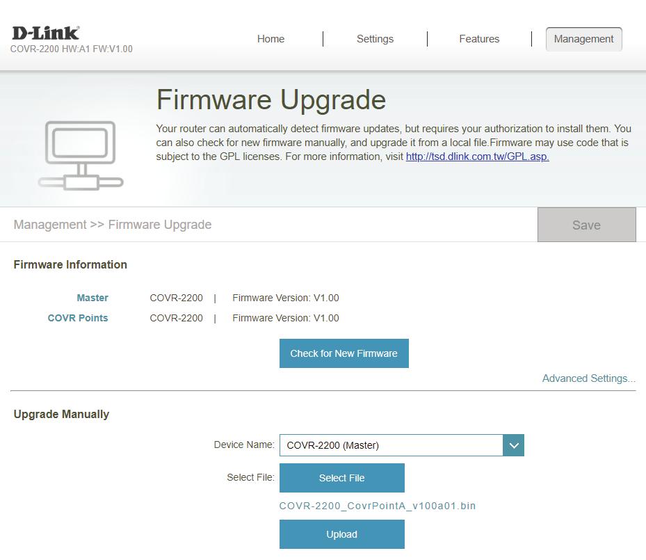 Upgrade This page will allow you to upgrade the extender s firmware, either automatically or manually.