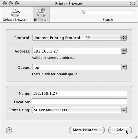 MAC OS X Tlač pomocou funkcie IPP Stroj môže tlačiť pomocou funkcie IPP.