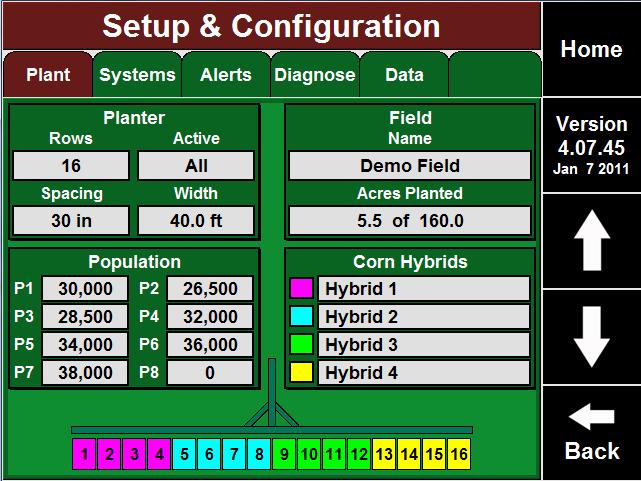 Detailed planter images are referenced and modified within the GPS Setup and the planter page. The 20/20 SeedSense Plant Tab is the initial point for configuring your system to your planter.