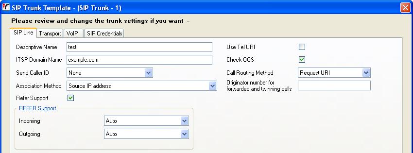 4. The SIP trunks settings are shown.