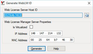 Manager Menu Commands: File Menu To generate the server's Web License Server Host ID: 1. Click File Advanced Generate WebLM ID.
