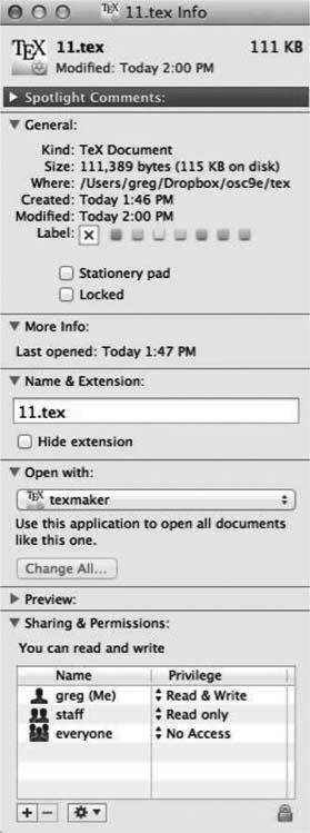 File info Window on Mac OS X 10.