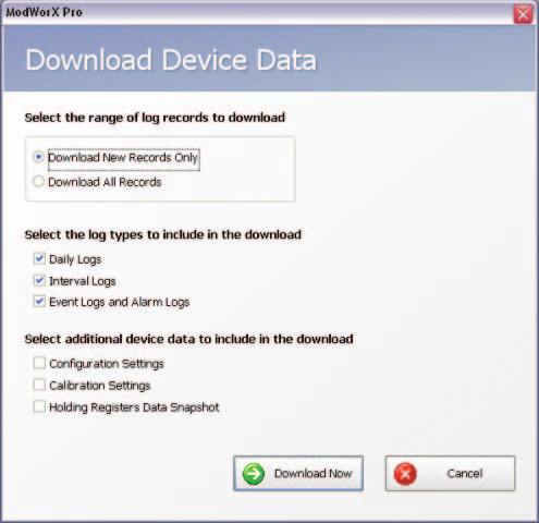 Download Screens To download data, simply press the Download button and select the range and type of files to be downloaded.