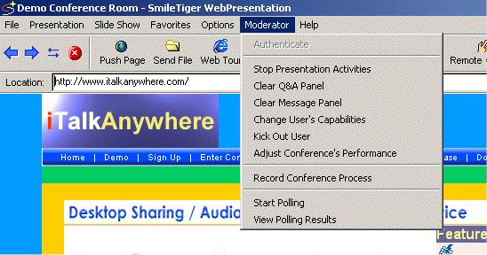 SmileTiger emeeting Server 2008 - Client Guide 58 18 Moderator Moderator is the super user in a conference.