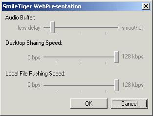 SmileTiger emeeting Server 2008 - Client Guide 64 18.8 Adjust Conference s Performance Parameters A conference s performance, such as sharing speed and audio delay, can be managed by moderator.