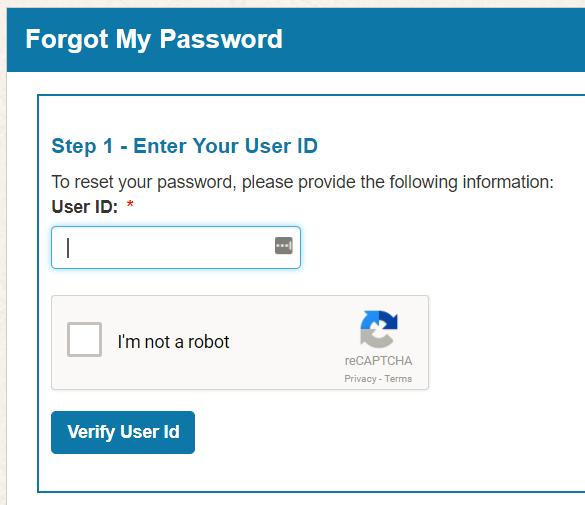 Complete the field, click the I m not a robot recaptcha validation, then click on the Verify User Id button.