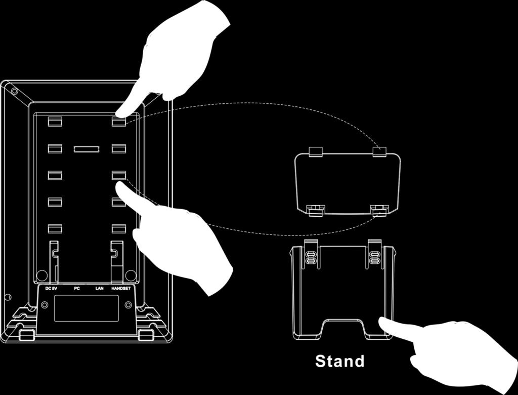 The following illustration shows how to install the phone and stand. 3 Operation Answering a Call An incoming call is indicated by a ringing tone.