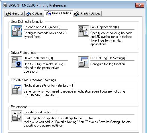 Chapter 3 Handling Exporting/Importing Printer Driver Settings You can export the printing references, favorite setting, user-defined information (paper layout, barcode) and printer driver operation