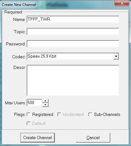 8.2. Channel creation Select Channels menu and left-click on Create Channel Then, a sub-window Create New Channel opens.
