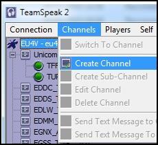 Then left-click create channel in order to create it on the server The use of the same IvAc call sign, as used for the ATC position you will be manning, for the TeamSpeak channel is mandatory.