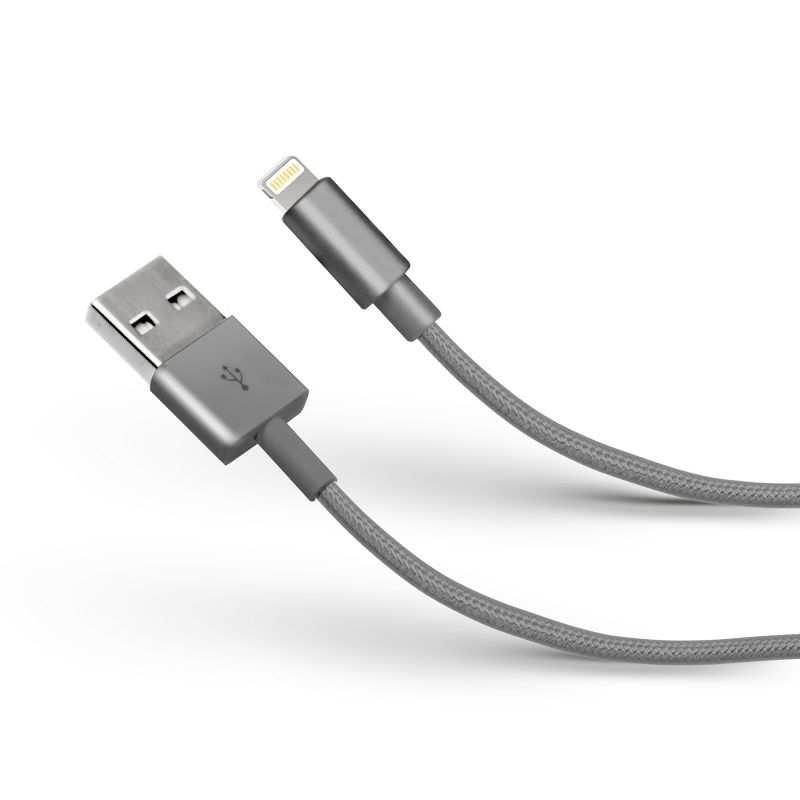 Power and data cable USB - Apple Lightning Product Code: TECABLEUSBIP5BDS Retail Price: 24,99 Data/Charge cable lightning MFI with metal connector with fabric braided cable dark silver color cable