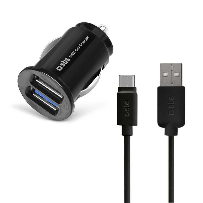 Kit car charge Type C Product Code: TEKITCARC2U2A Retail Price: 24,99 Kit car charger 2 USB 2,1 A with USB Type C cable Small and discreet, this car charger from the SBS brand is characterised by a