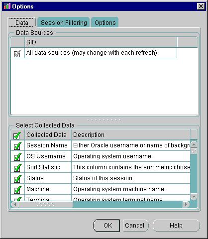 Customizing the Session Information You Display Data Options Page Options To select one of these pages, click on the appropriate tab title near the top of the Options property sheet.