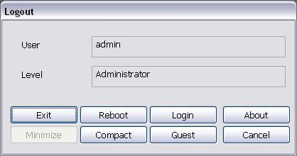 Default user ID is admin and password is admin. - Compact: To switch to compact mode - Guest: To switch to the guest mode.