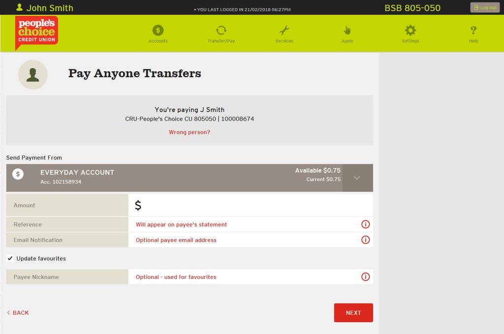Confirm the details of the transaction and click the Confirm button if correct or the Wrong Person?