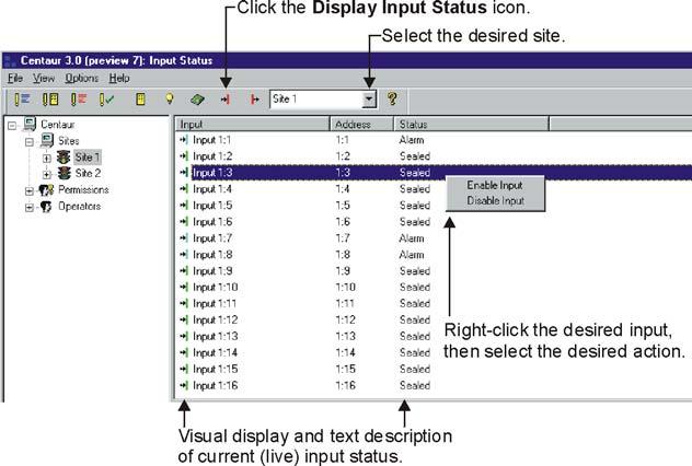 Disable Input Allows the operator to manually bypass the selected input.
