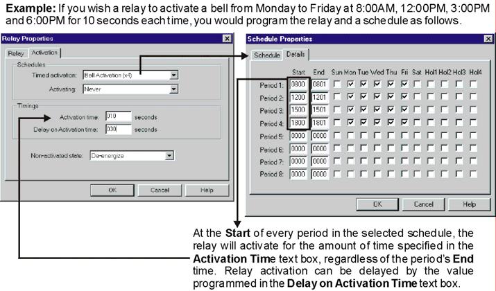 Selecting a Time Relay Activation Schedule After adding or when modifying a relay (see Adding, Modifying and Deleting Relays on page 62), the Relay Properties window will appear.