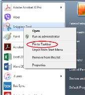 Pinning to the Taskbar 1. Click the Start button. 2. Right click on Snipping Tool. 3. Select Pin to Taskbar.
