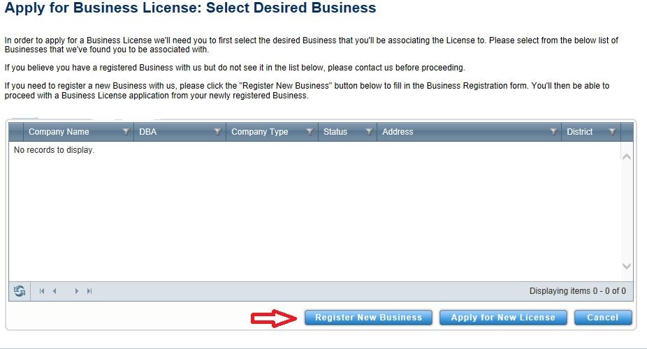 Click on the Business tab at the top of the screen and select Apply for a New / Renew