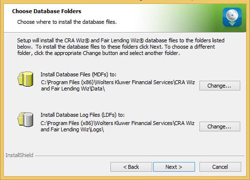 Choose Database Folders You use the Choose Destination Folders screen to select