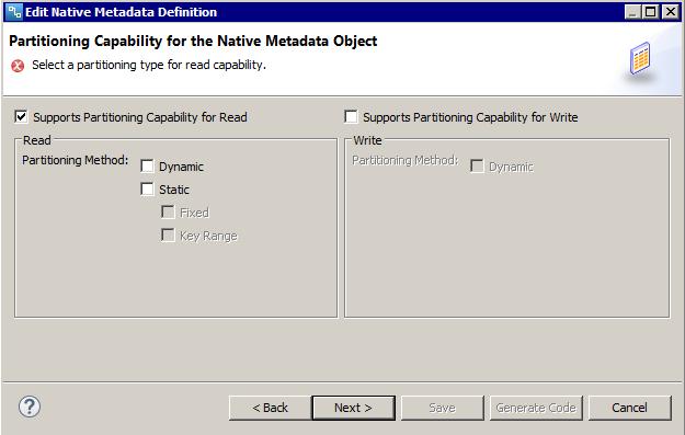 The Native Metadata Partitioning Capability page appears. 12. Click Next. The Import Dialog Box Settings page appears. 13.