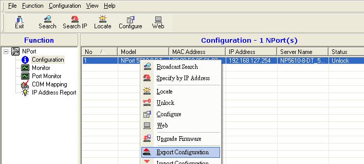 Using NPort Administrator Follow the onscreen instructions to save or restore the target unit s configuration.