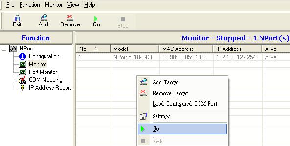 monitor function will check the status of each NPort on the