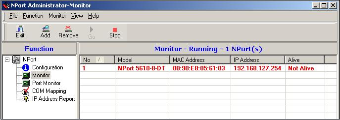 Using NPort Administrator If you configured the monitor function with warnings enabled, a notification
