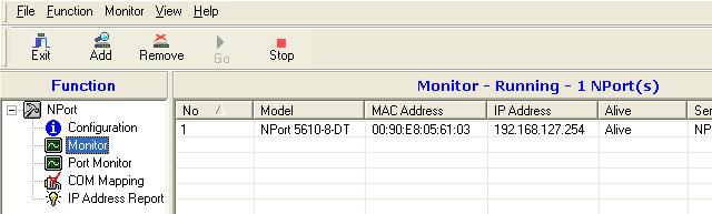 Using NPort Administrator Select the Stop command to suspend live monitoring.
