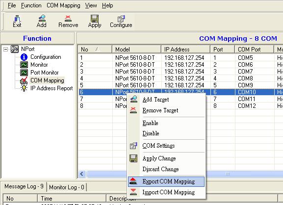 Once COM mapping has been applied, the Real COM driver will transparently connect the designated COM port to the device port. NPort Administrator is not needed for Real COM operation.