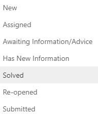 Change the Status to Solved 6. Click the Status field located in the top right hand side of the screen. Click Solved from the dropdown menu. 7.