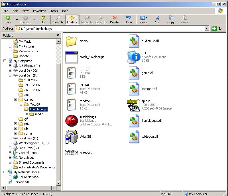Windows Explorer (My Computer, My Documents) Linija naslova Linija menija Linija alata Okvir Folders